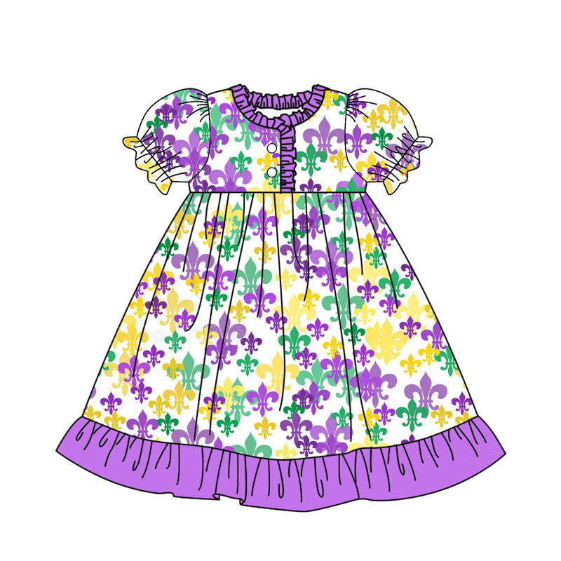 (Pre-order)GSD2817 Anchor Print Girls Mardi Gras Knee Length Dress