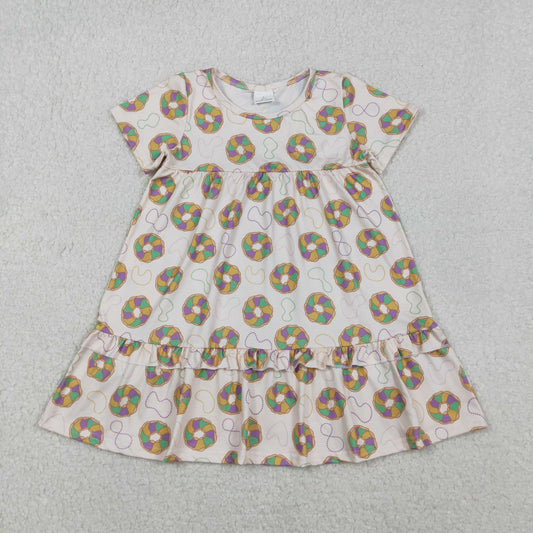 GSD2838  Donut Print Girls Mardi Gras Knee Length Dress
