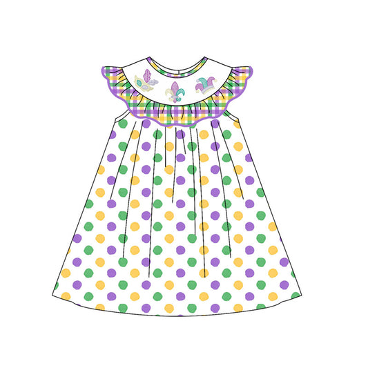 (Pre-order)GSD2848 Anchor Dots Print Girls Mardi Gras Knee Length Dress