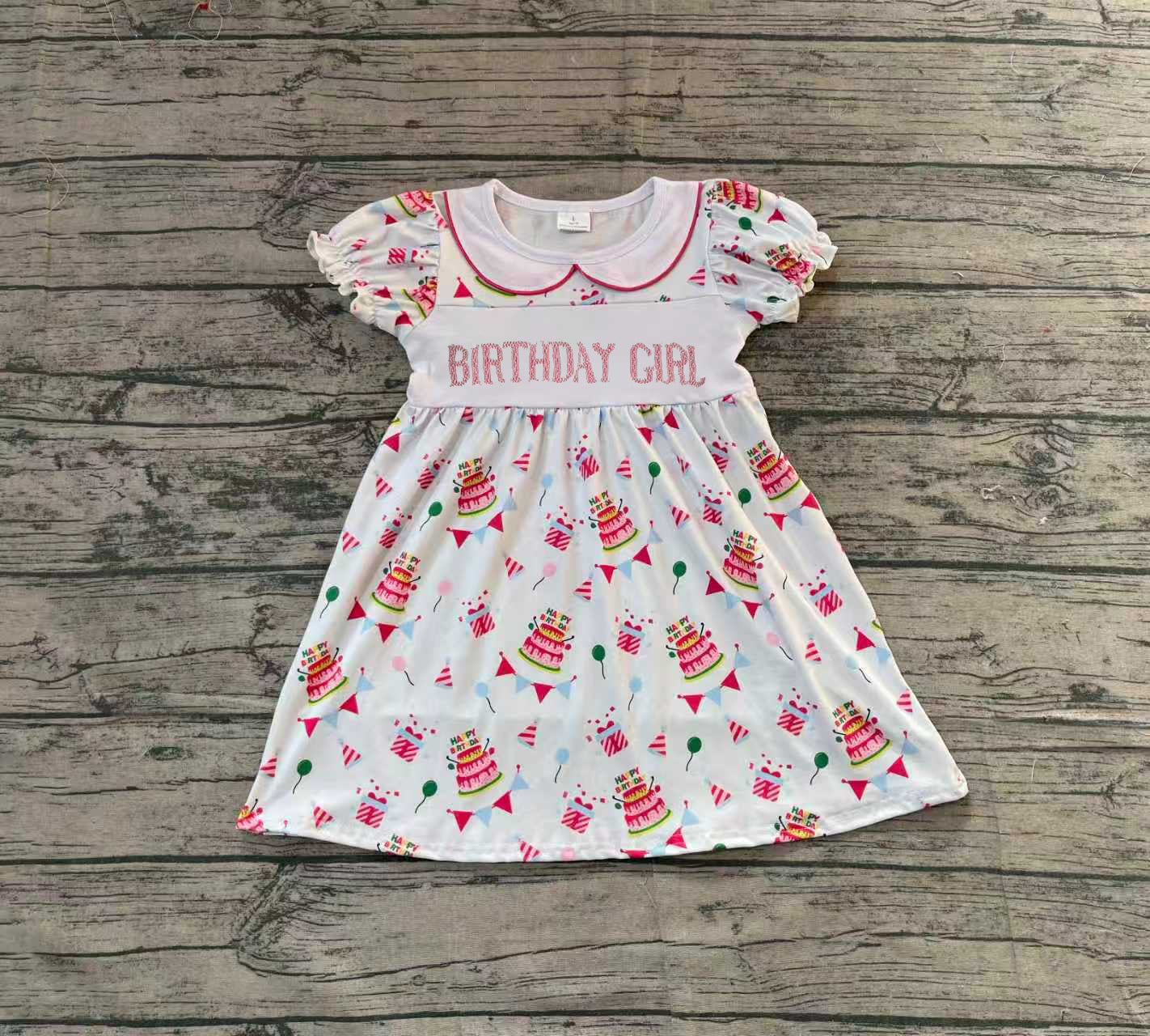 (Pre-order)GSD2854  Birthday Day Print Girls Summer Knee Length Dress