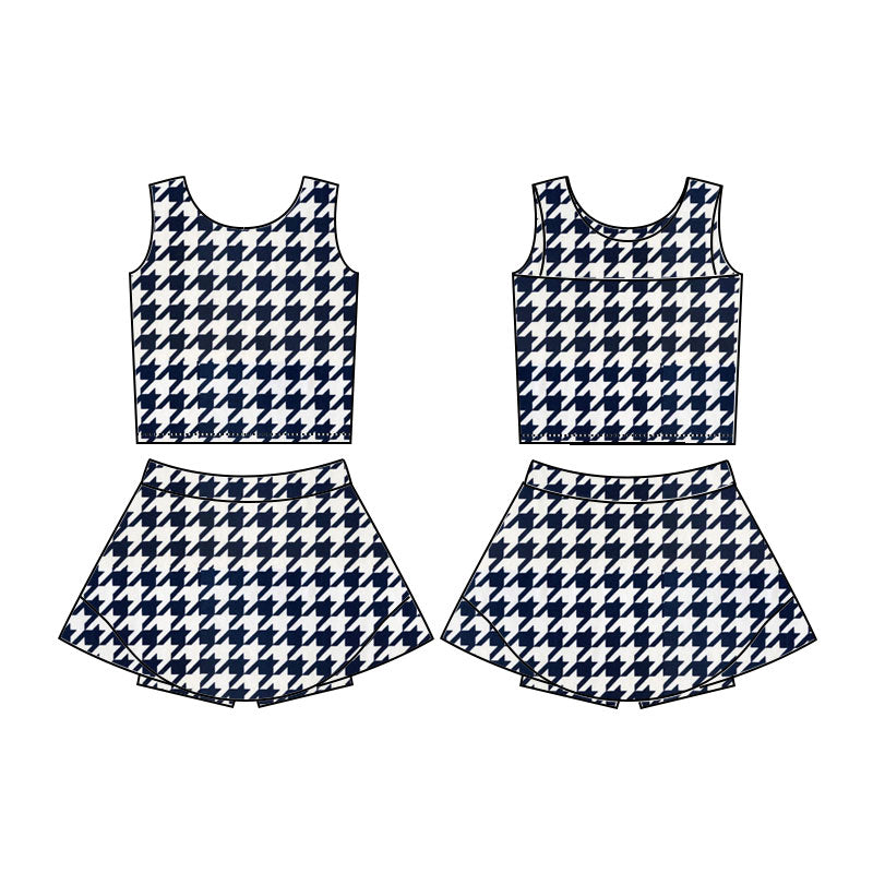 (Pre-order)GSD2858 Black Plaid Print Skirts Shorts Girls Summer Yoga Clothes Set