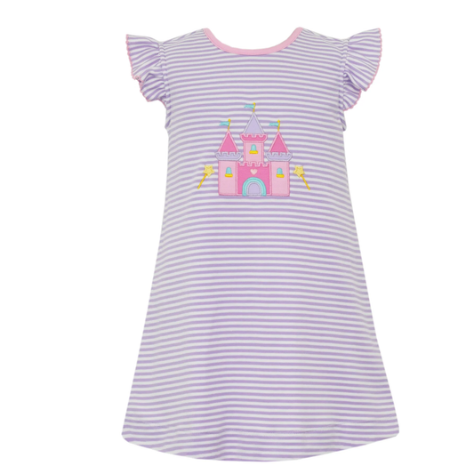 (Pre-order)GSD2859 Castle Stripes Print Girls Summer Knee Length Dress
