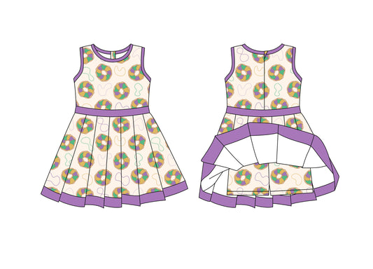 (Pre-order)GSD2867 Donut Print Girls Mardi Gras Knee Length Yoga Dress