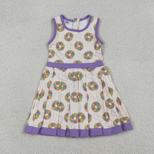 GSD2867 Donut Print Girls Mardi Gras Zipper Knee Length Yoga Dress