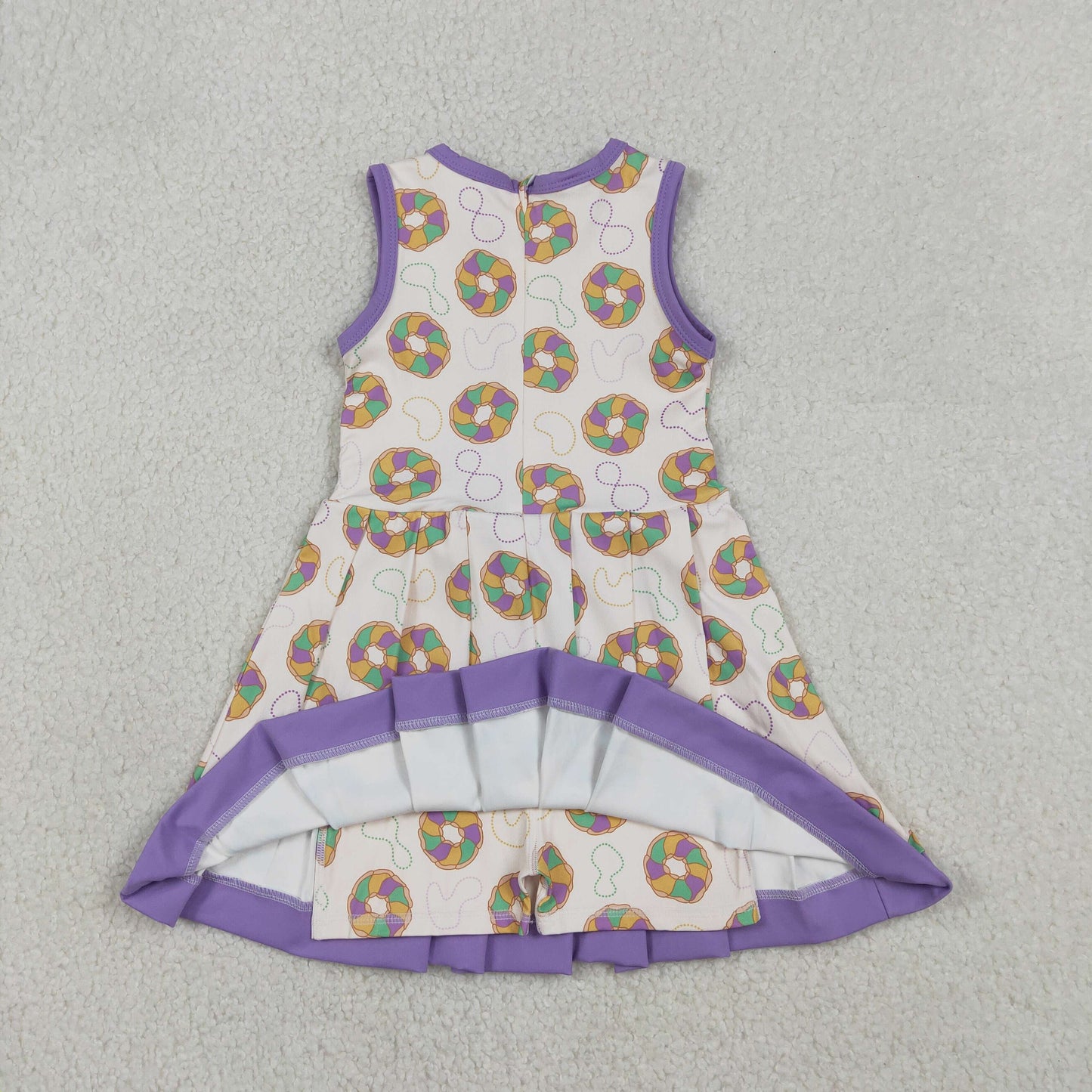 GSD2867 Donut Print Girls Mardi Gras Zipper Knee Length Yoga Dress