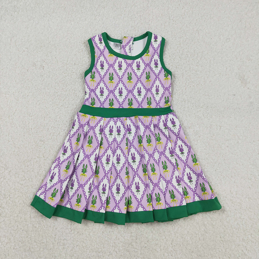 GSD2868 Crayfish Bows Print Girls Mardi Gras Zipper Knee Length Yoga Dress