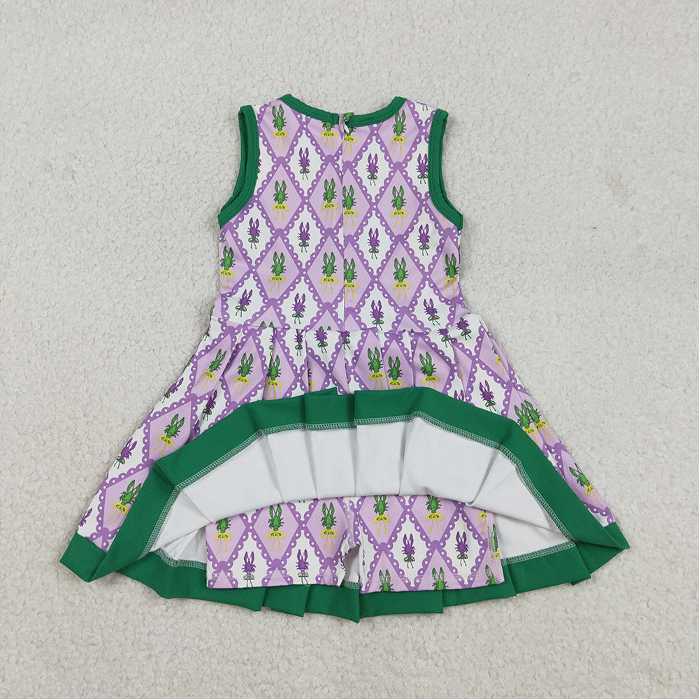 GSD2868 Crayfish Bows Print Girls Mardi Gras Zipper Knee Length Yoga Dress
