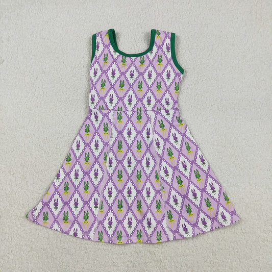 GSD2869 Crayfish Bows Print Girls Mardi Gras Knee Length Yoga Dress