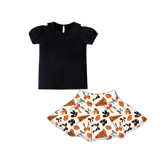 (Pre-order)GSD2876 Black Top Go Team Bows Cheer Skirts Girls Summer Yoga Clothes Set