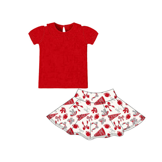 (Pre-order)GSD2877 Red Top Go Team Bows Cheer Skirts Girls Summer Yoga Clothes Set