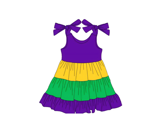 (Pre-order)GSD2888 Purple Yellow Green Color Girls Mardi Gras Knee Length Dress