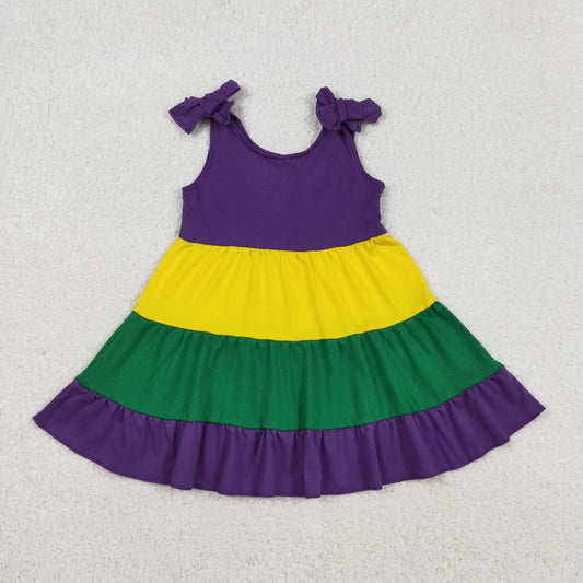 GSD2888 Purple Yellow Green Color Girls Mardi Gras Knee Length Dress