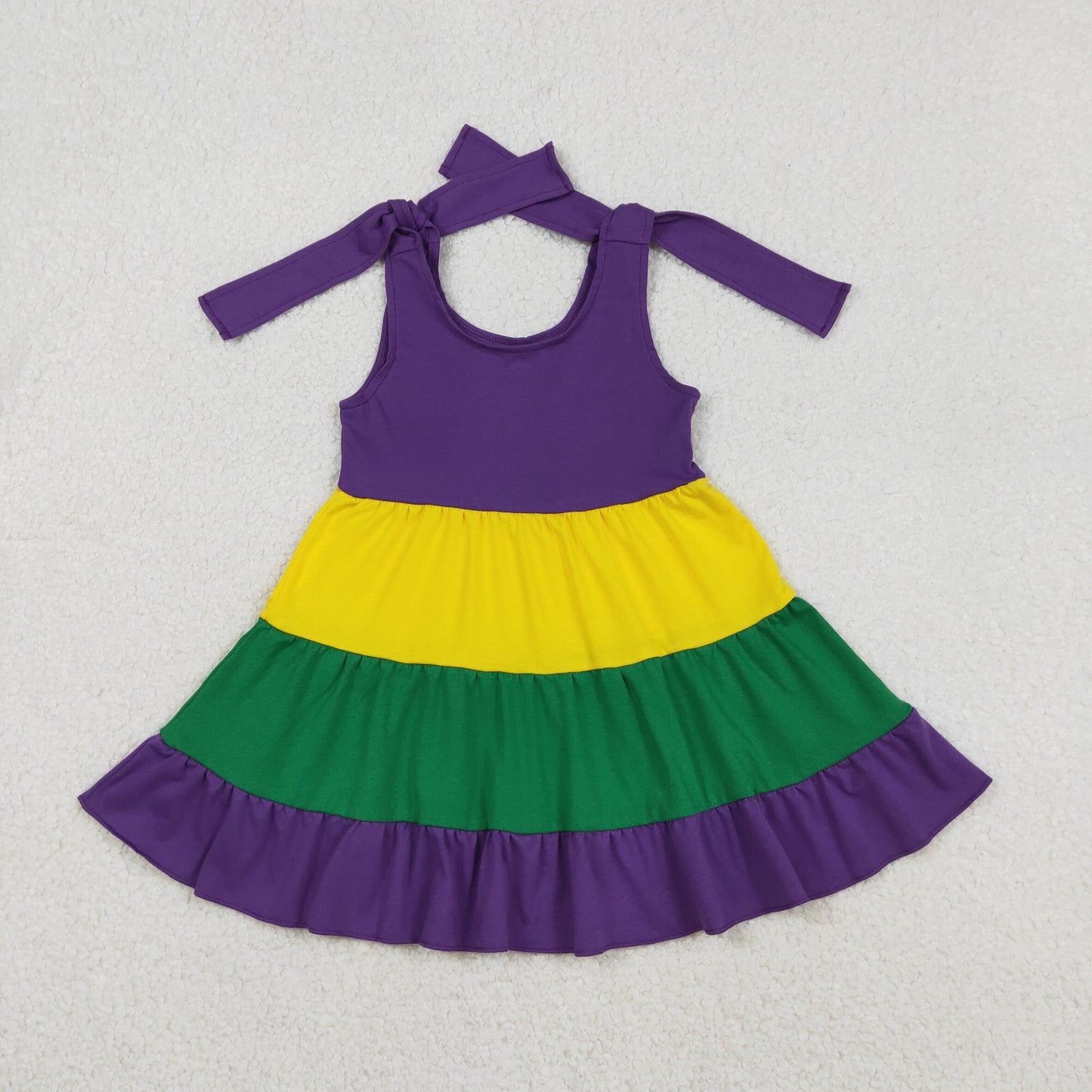 Purple Green Yellow Color Kids Mardi Gras Cotton Styles Sibling Matching Wear