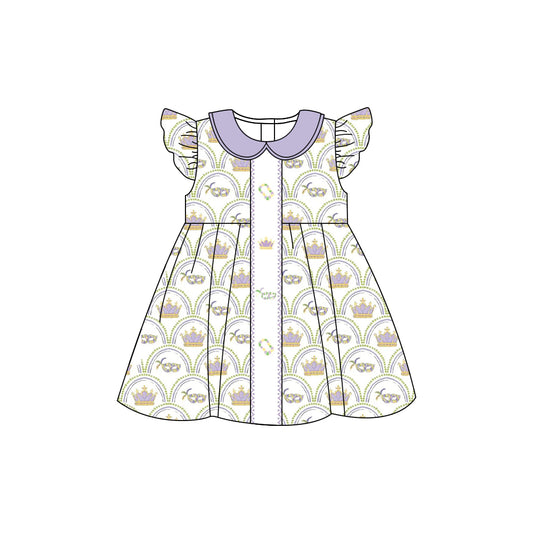(Pre-order)GSD2891 Mask Print Girls Mardi Gras Knee Length Dress
