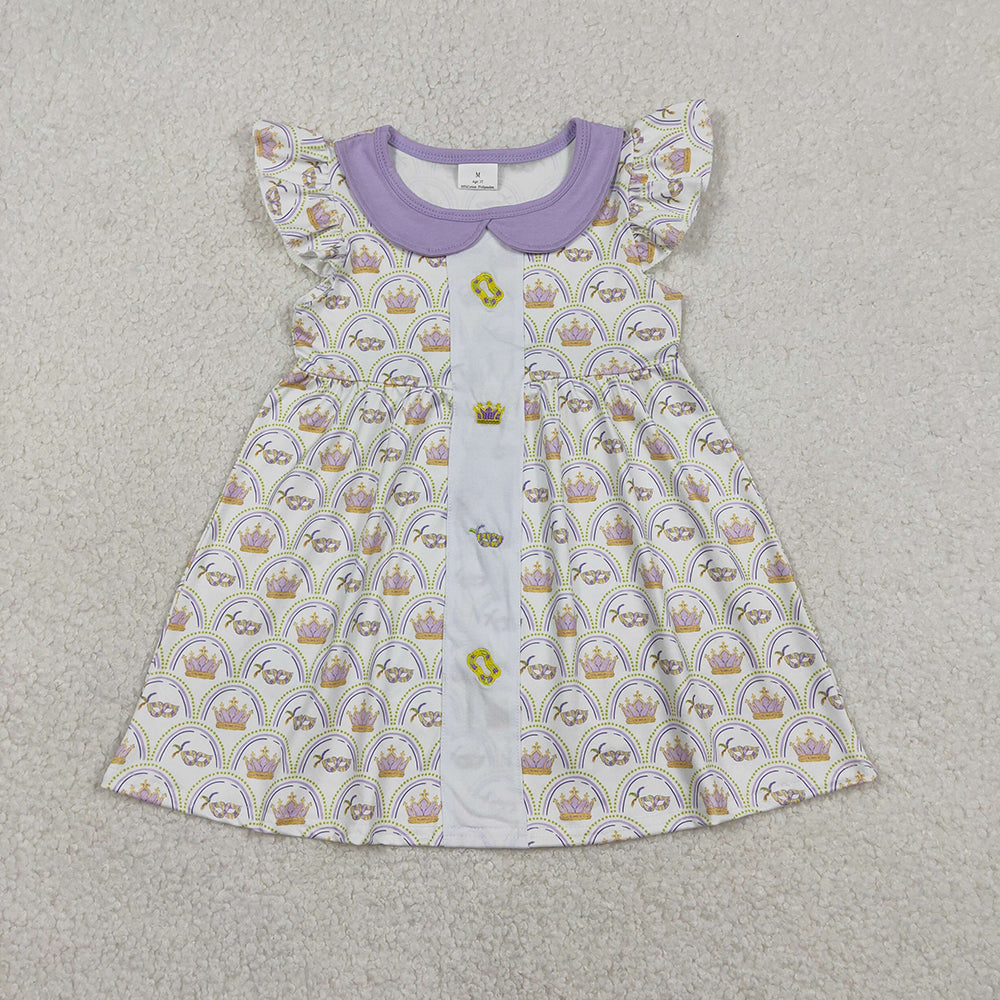 GSD2891 Mask Embroidery Girls Mardi Gras Knee Length Dress