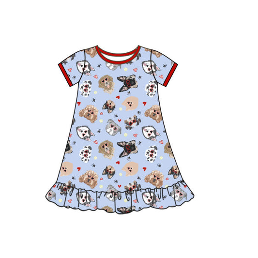 (Pre-order)GSD2896 Dog Heart Print Girls Valentine's Day Knee Length Dress