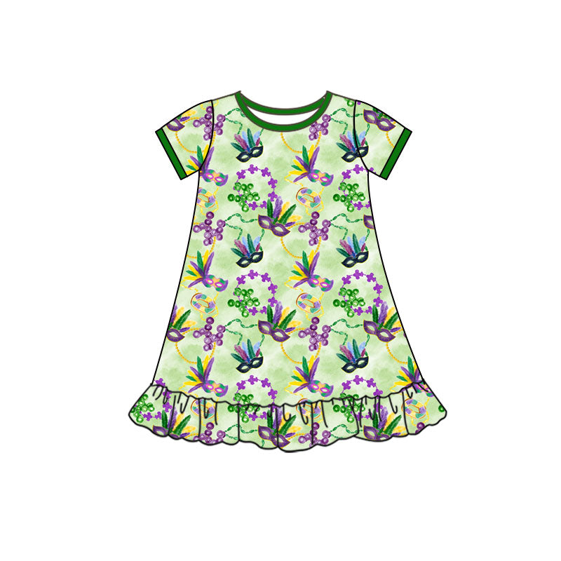 (Pre-order)GSD2902 Mask Print Girls Mardi Gras Knee Length Dress