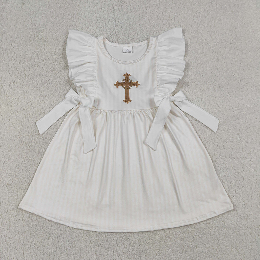 GSD2904 Cross Embroidery Girls Easter Knee Length Dress
