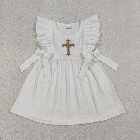 GSD2904 Cross Embroidery Girls Easter Knee Length Dress