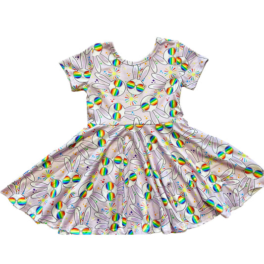 (Pre-order)GSD2905 Bunny Print Girls Easter Knee Length Dress