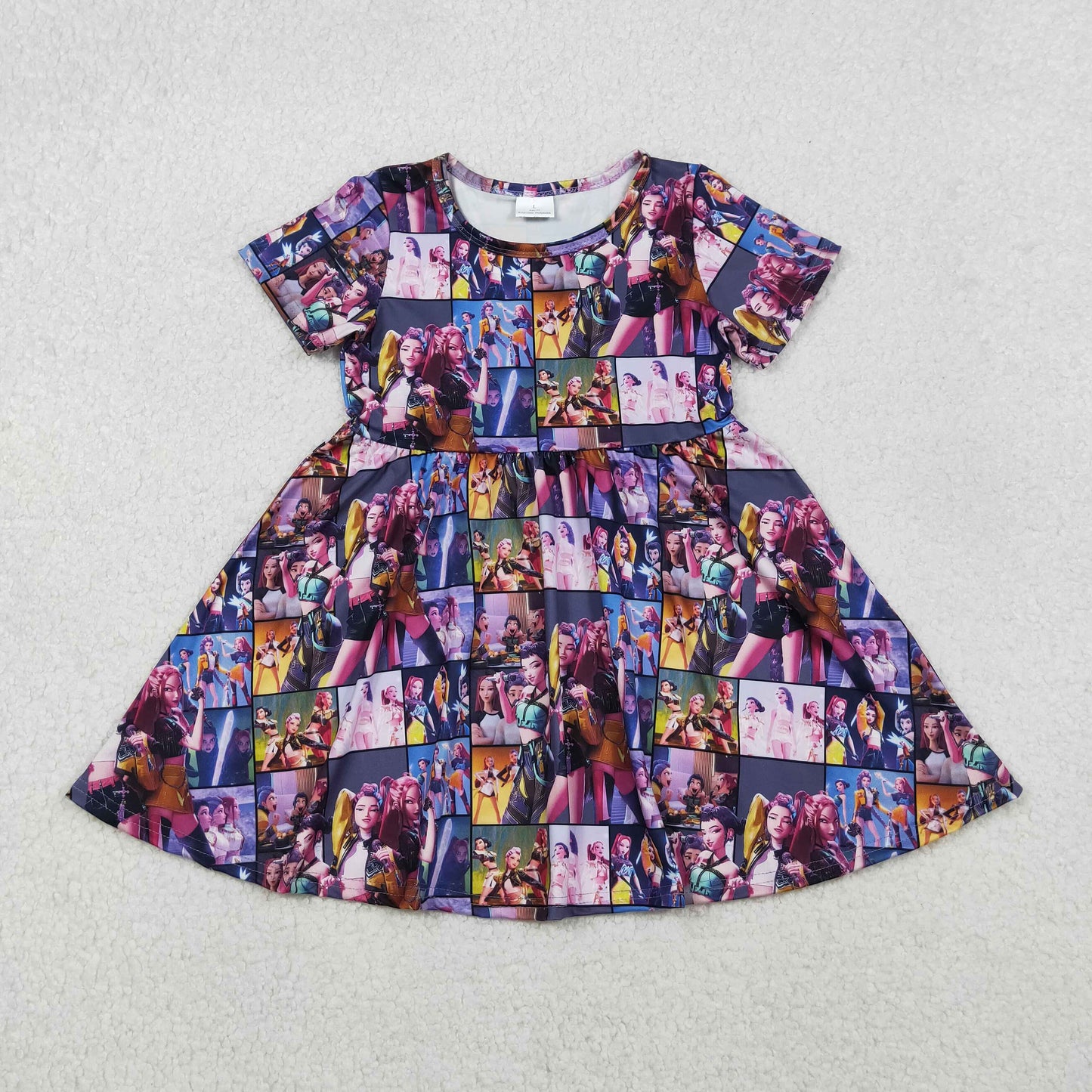 GSD2918 Cartoon Demon Movie Plaid Print Girls Summer Knee Length Dress