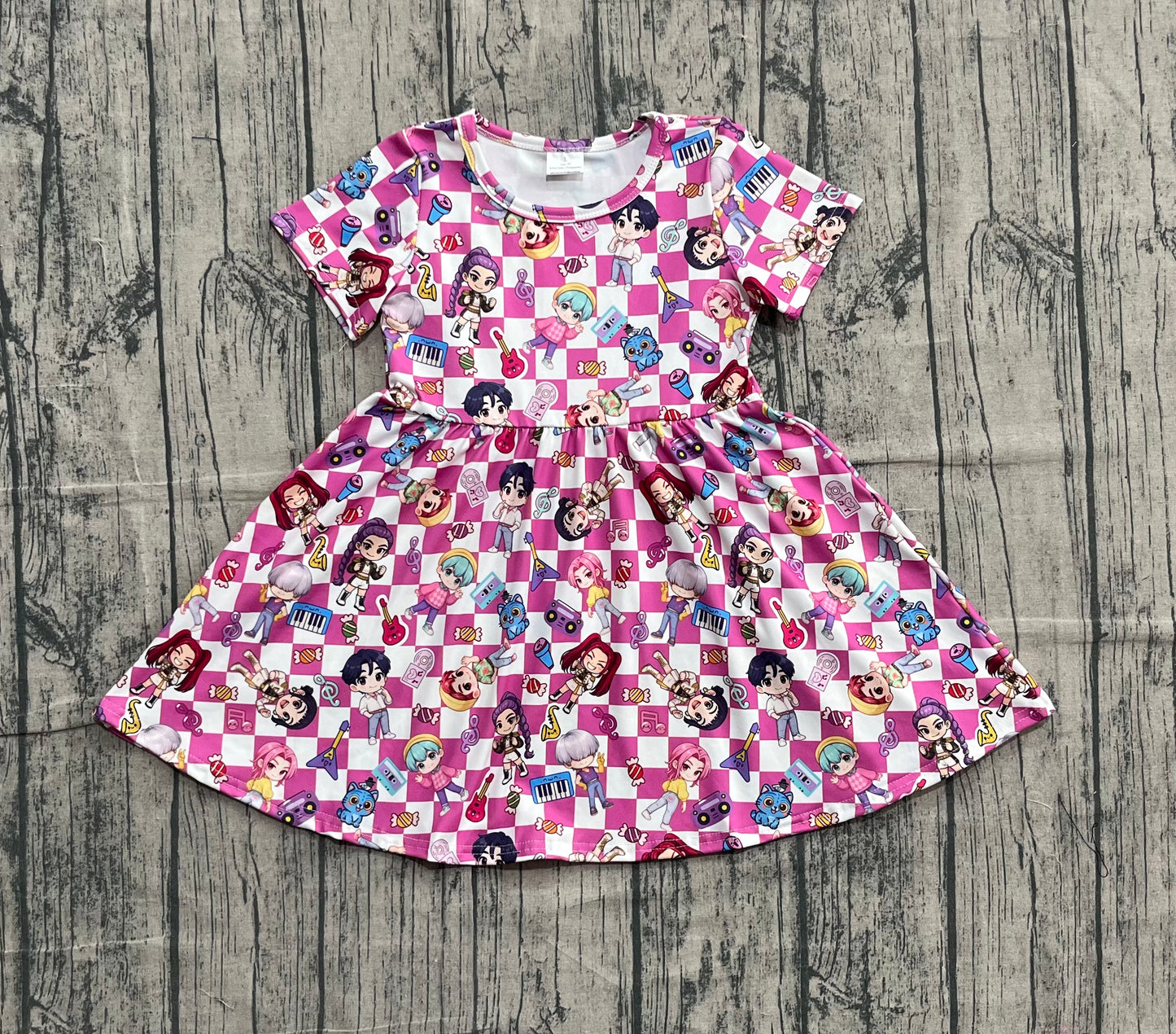 (Pre-order)GSD2919 Cartoon Characters Demon Movie Plaid Print Girls Summer Knee Length Dress