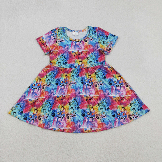 GSD2920 Cartoon Demon Movie Tie-dye Print Girls Summer Knee Length Dress