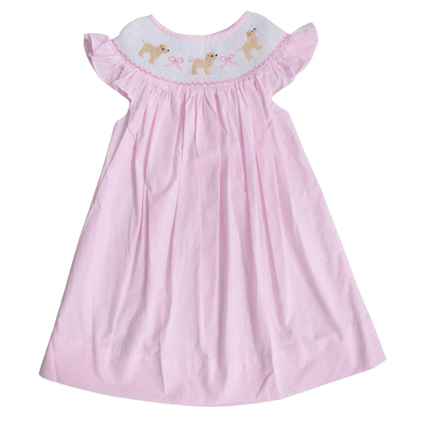 (Pre-order)GSD2921 Puppy Bows Pink Print Girls Summer Knee Length Dress