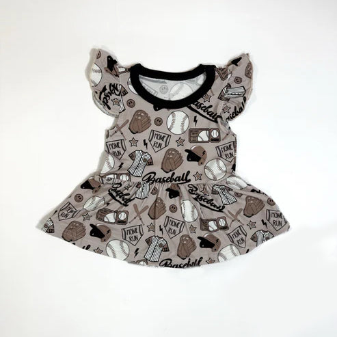 (Pre-order)GSD2925 Baseball Print Girls Summer Knee Length Dress