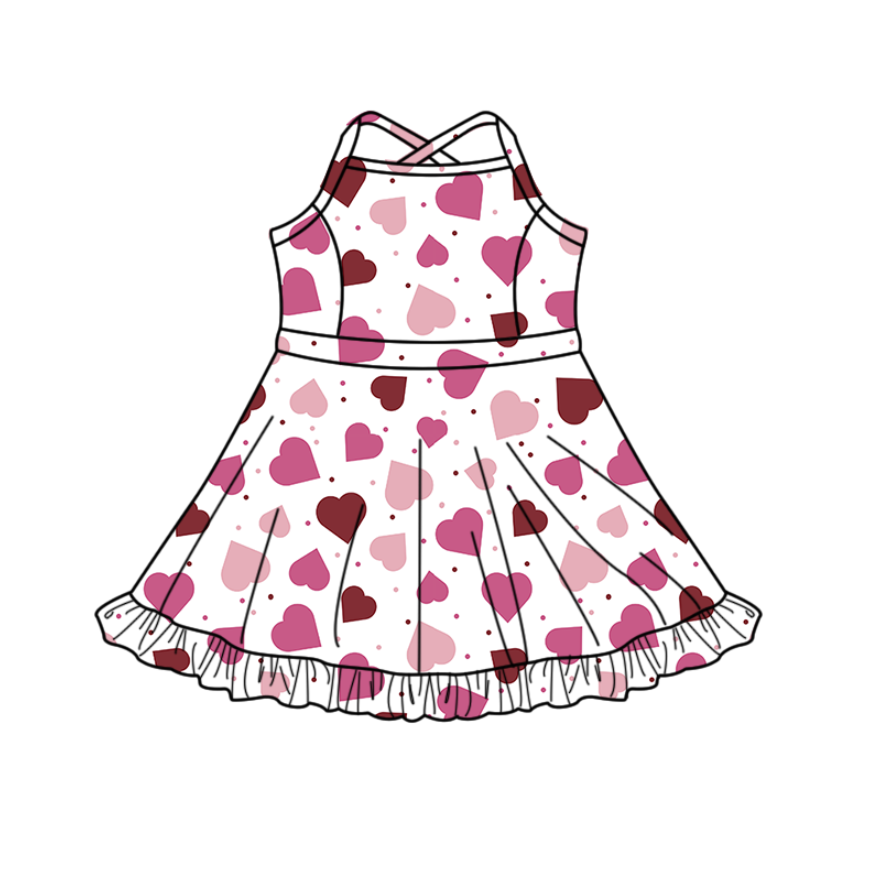 (Pre-order)GSD2926 Heart Print Girls Valentine's Day Knee Length Yoga Dress