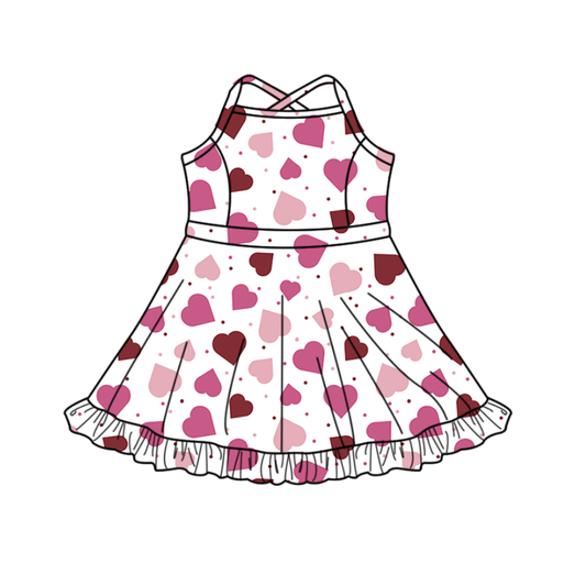 (Pre-order)GSD2926 Heart Print Girls Valentine's Day Knee Length Yoga Dress