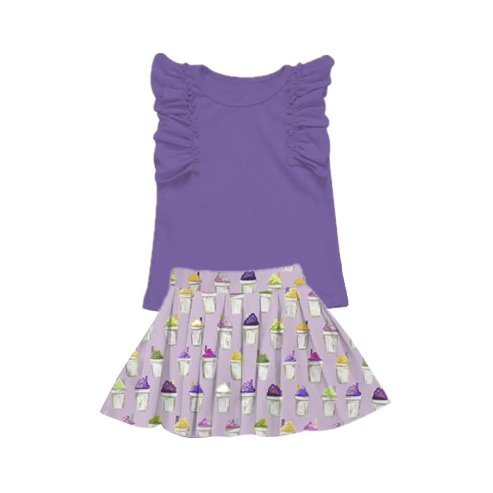 (Pre-order)GSD2929 Purple Top Drinks Skirts Girls Summer Clothes Set