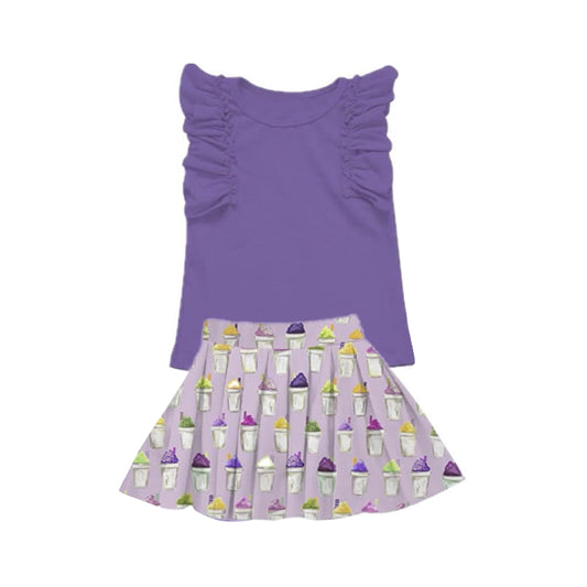 (Pre-order)GSD2929 Purple Top Drinks Skirts Girls Summer Clothes Set