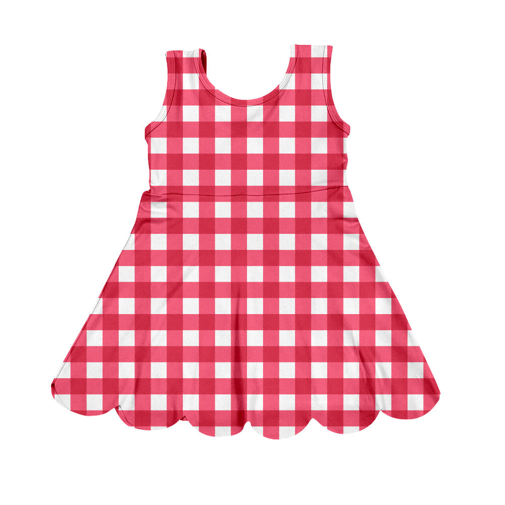 (Pre-order)GSD2938 Red Plaid Print Girls Knee Length Yoga Dress