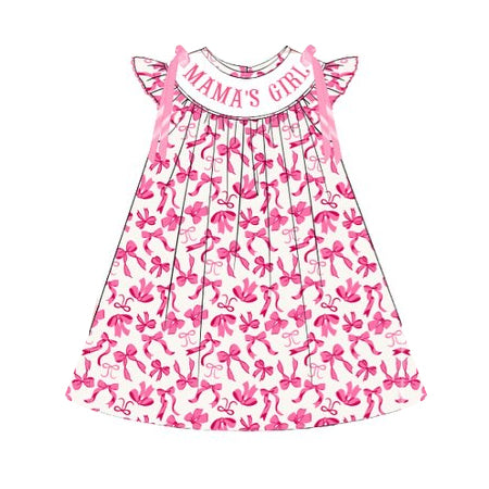 (Pre-order)GSD2939 MAMA'S GIRL Pink Bows Print Girls Summer Knee Length Dress