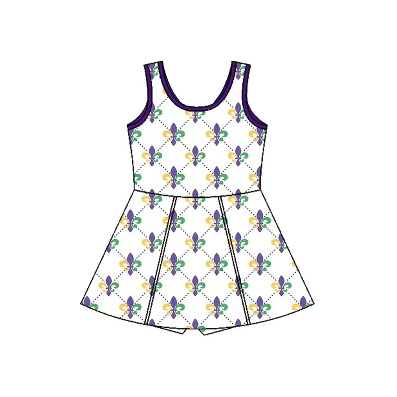 (Pre-order)GSD2944 Anchor Print Girls Mardi Gras Knee Length Yoga Dress