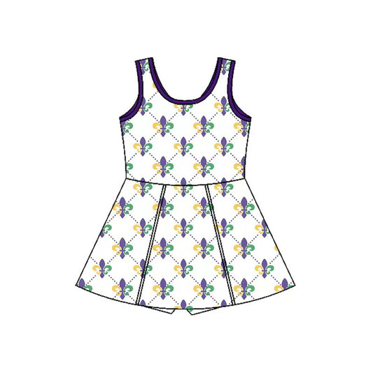 (Pre-order)GSD2944 Anchor Print Girls Mardi Gras Knee Length Yoga Dress