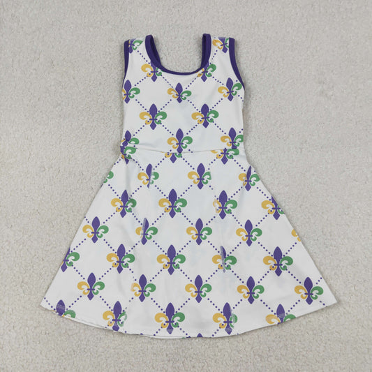 GSD2944 Anchor Print Girls Mardi Gras Knee Length Yoga Dress