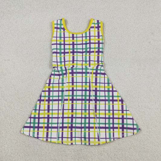 GSD2945 Plaid Print Girls Mardi Gras Knee Length Yoga Dress