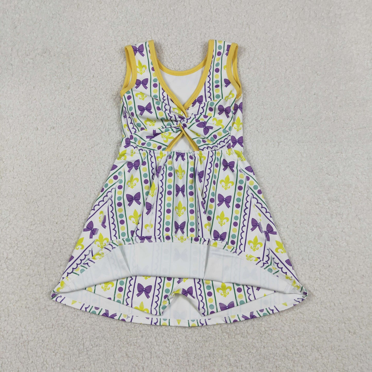 GSD2947 Anchor Bows Print Girls Mardi Gras Knee Length Yoga Dress