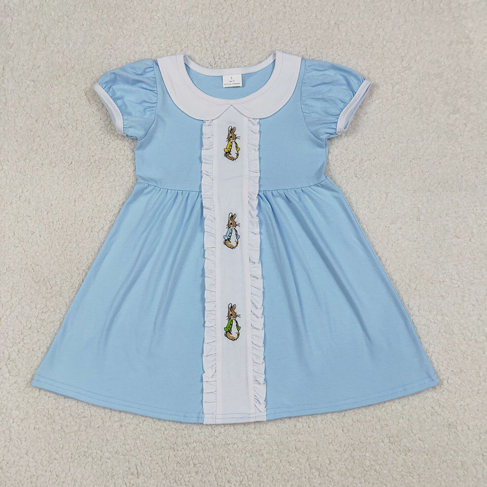 Bunny Embroidery Blue Kids Easter Matching Clothes Sibling Wear