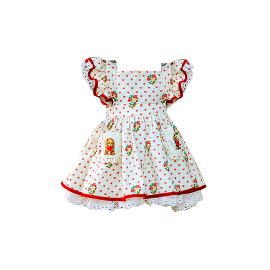 (Pre-order)GSD2963 Flowers Heart Print Puppy Pockets Girls Valentine's Day Knee Length Dress