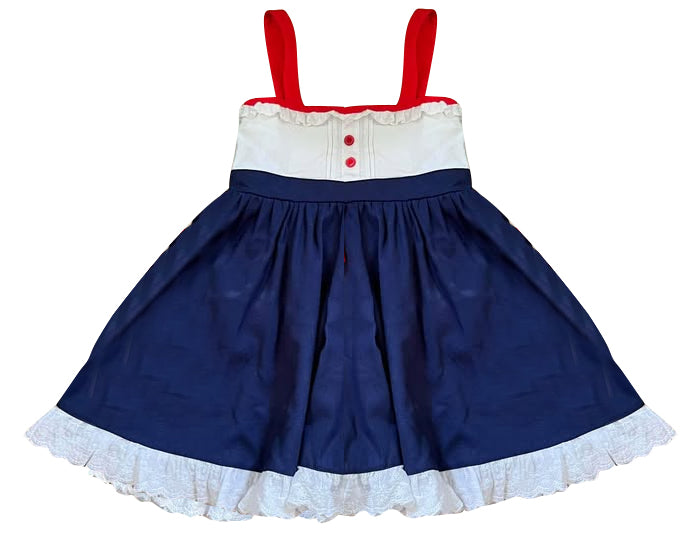 (Pre-order)GSD2967 Navy Color Girls 4th of July Knee Length Dress