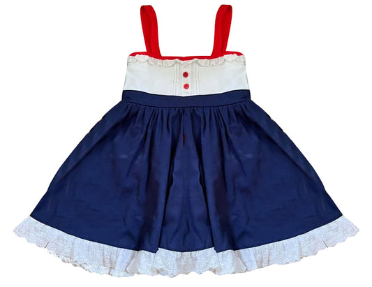 (Pre-order)GSD2967 Navy Color Girls 4th of July Knee Length Dress