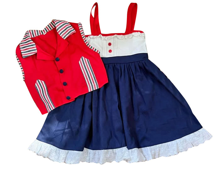 (Pre-order)GSD2968 Red Color Jackets Navy Dress Girls 4th of July 2 Pcs Clothes Set