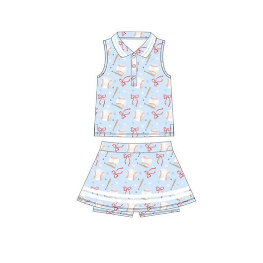 (Pre-order)GSD2976 Baseball Bows Top Skirts Shorts Girls Yoga Clothes Set