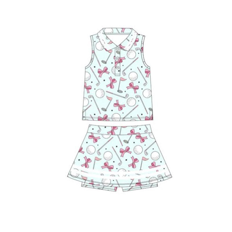 (Pre-order)GSD2977 Golf Bows Top Skirts Shorts Girls Yoga Clothes Set