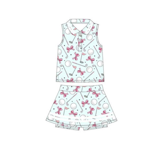 (Pre-order)GSD2977 Golf Bows Top Skirts Shorts Girls Yoga Clothes Set