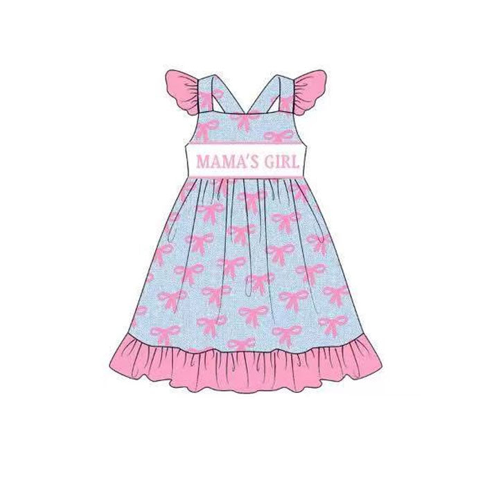 (Pre-order)GSD2980 MAMA'S GIRL Pink Bows Print Girls Summer Knee Length Dress