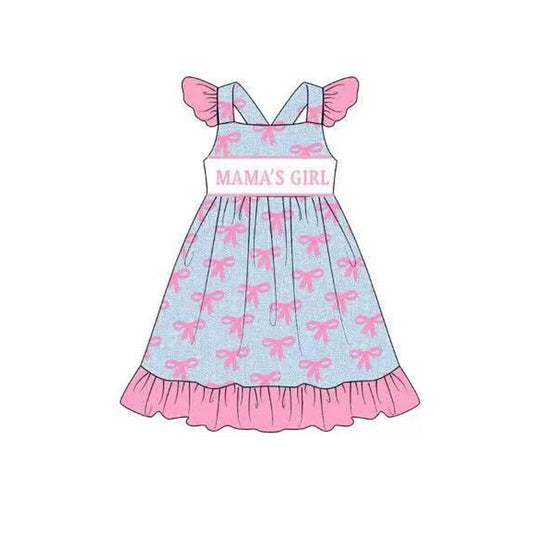 (Pre-order)GSD2980 MAMA'S GIRL Pink Bows Print Girls Summer Knee Length Dress
